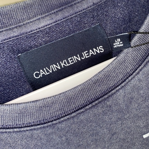 Calvin Klein sweatshirt shirt sleeve Rae hem burn out‎ navy blue large NEW - Picture 3 of 5